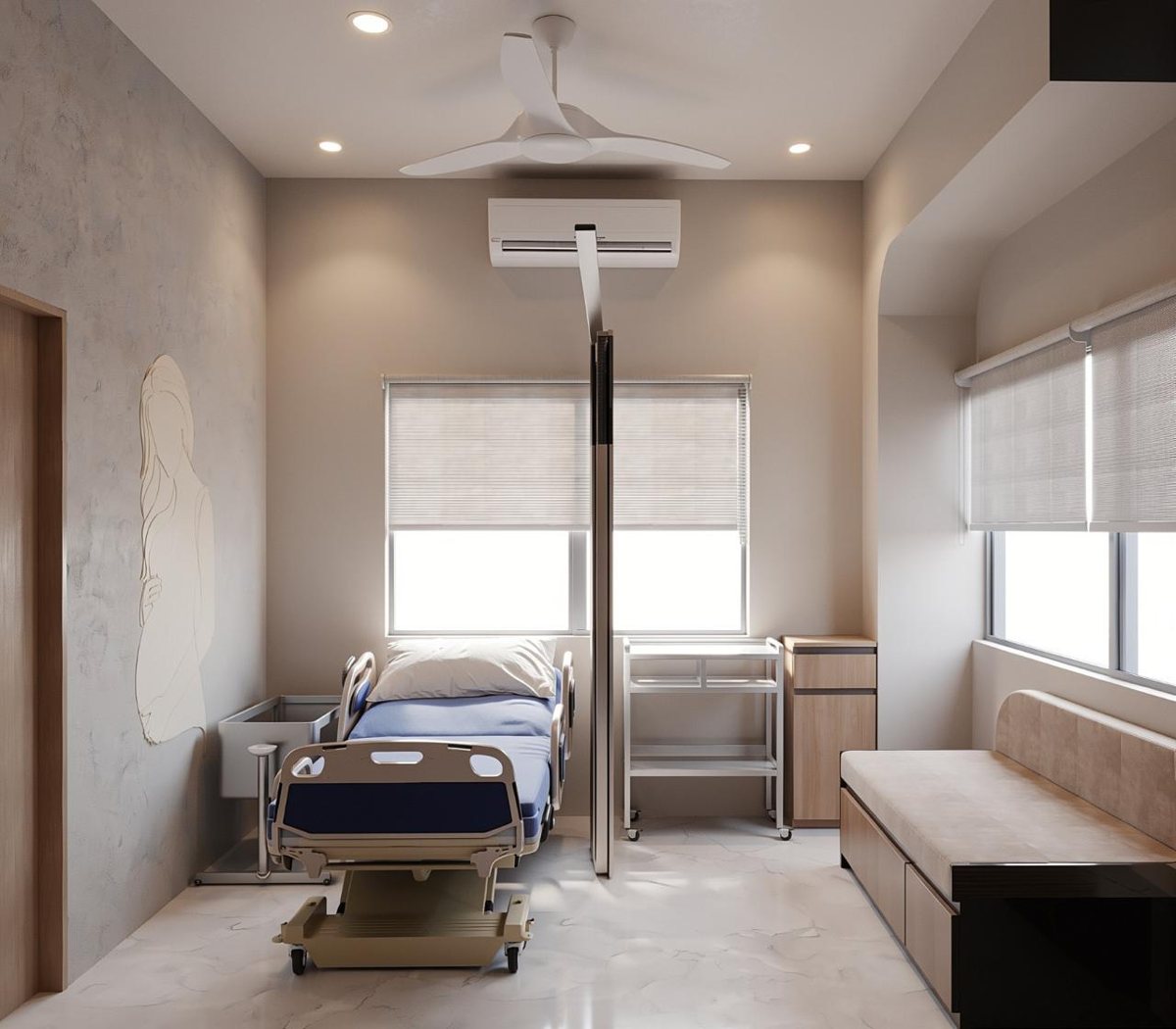 Deluxe patient room at Arkkaya Women's Hospital, Visnagar